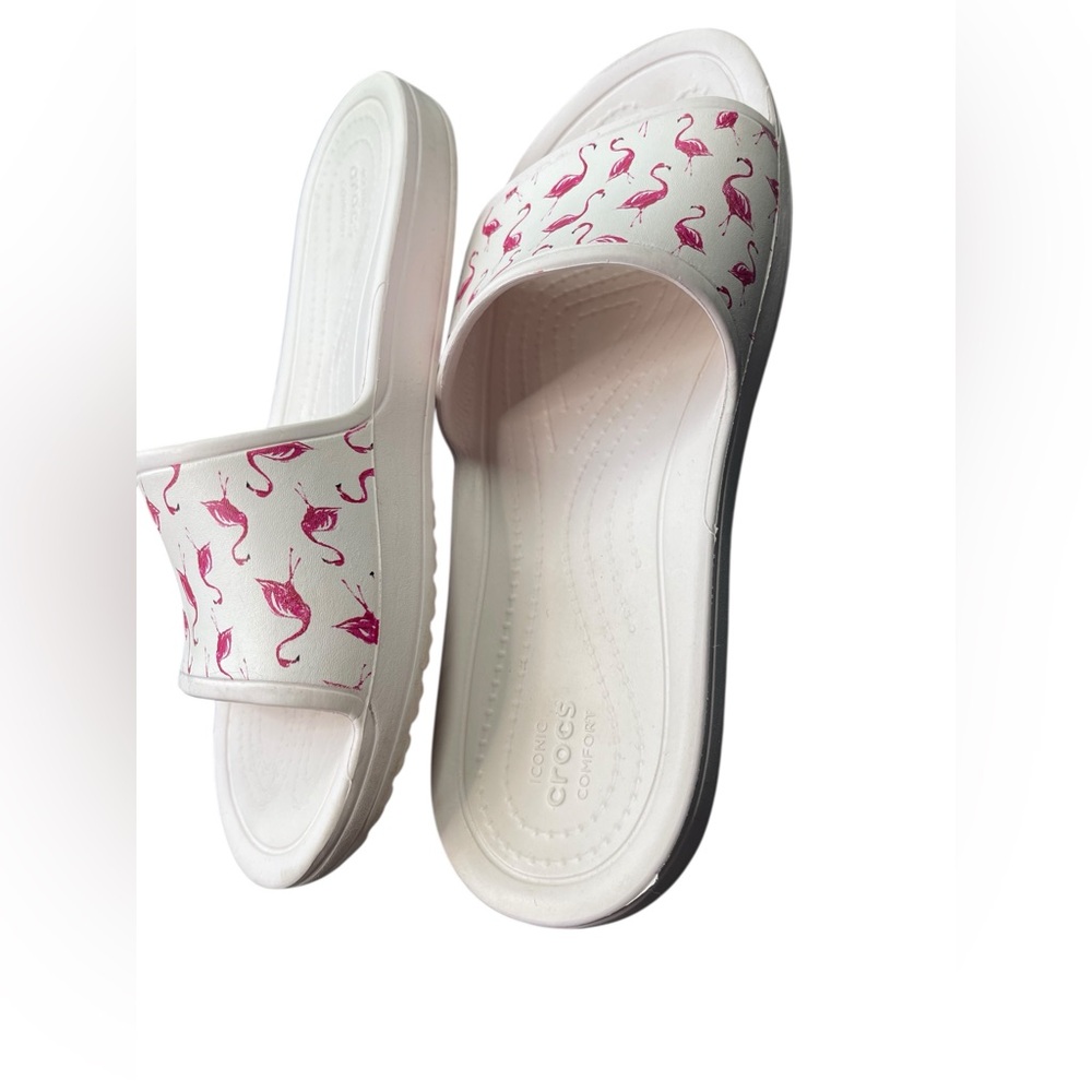 Crocs Pink Flamingo‎ Print Slides W 6 boxFZ